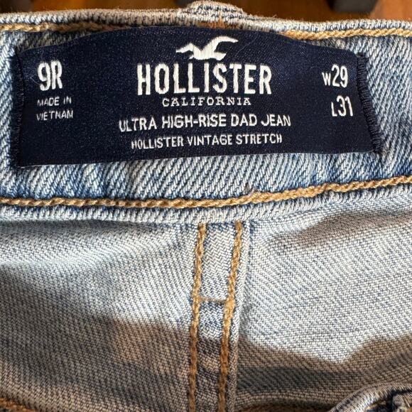 Hollister High Rise Dad Jeans Distressed Light Wash Blue Size 9R 29X31 Americana - Picture 5 of 10